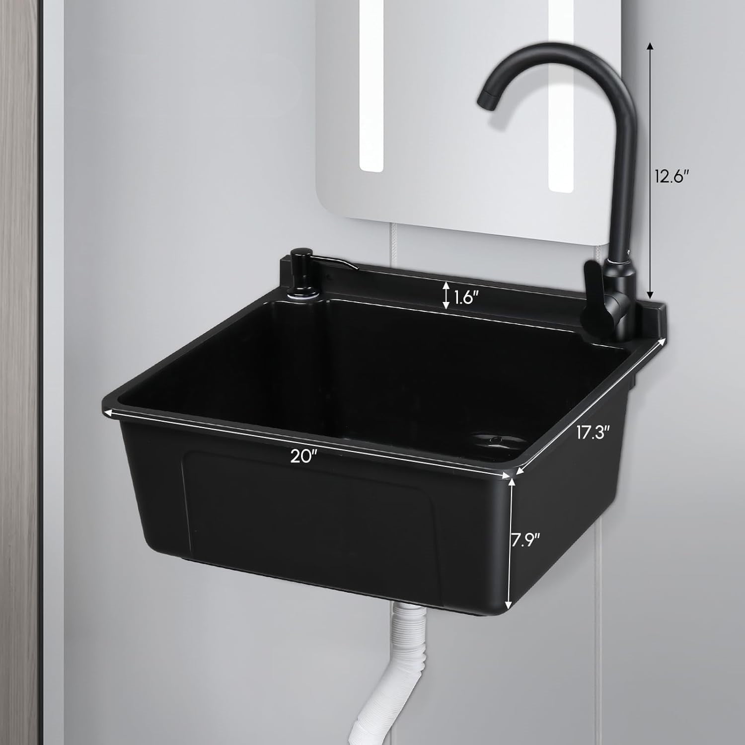 Ktaxon Wall-Mounted Utility Sink with Hot&Cold Faucet, Wall-Mounted Utility Tub with Wall Bracket for Laundry Room, Garage, Workshop, Basement, Shop