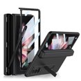 thumbnail image 1 of Case for Samsung Z Fold 3 5G with S Pen Slot for Galaxy Z Fold 3 Case with Stand Shockproof Leather Case with Magnetic Hinges Protection with Integrated Screen Protector - Black, 1 of 5
