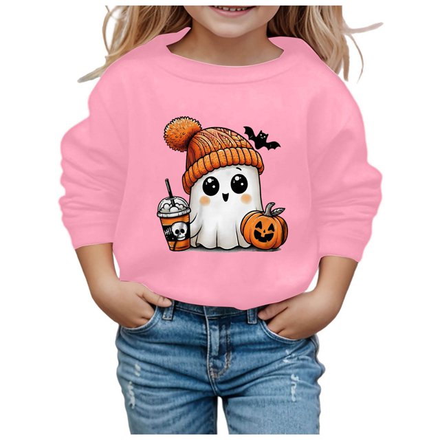 Kcodviy Enfants Halloween Mignon Imprimé Bébé Molletonné à Fermeture Éclair Col Ras du Cou Sans Capuche Longs Chandails Adolescents Garçons Manche Chandail