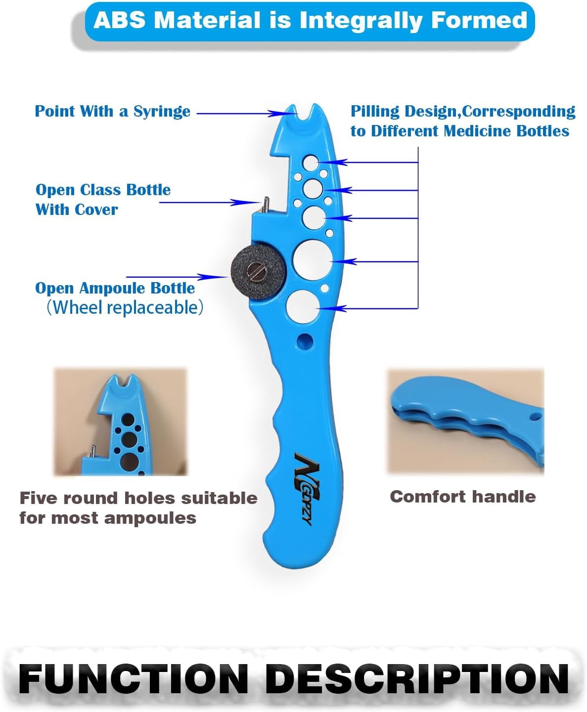 MKEUDQ-Professional Ampoule Bottle Cutter & Vial Opener Tool - 3-in-1 Glass Cutter for Bottles with Replaceable Wheel, ABS Plastic for Nurses, Students, Home & Salon Use (blue)
