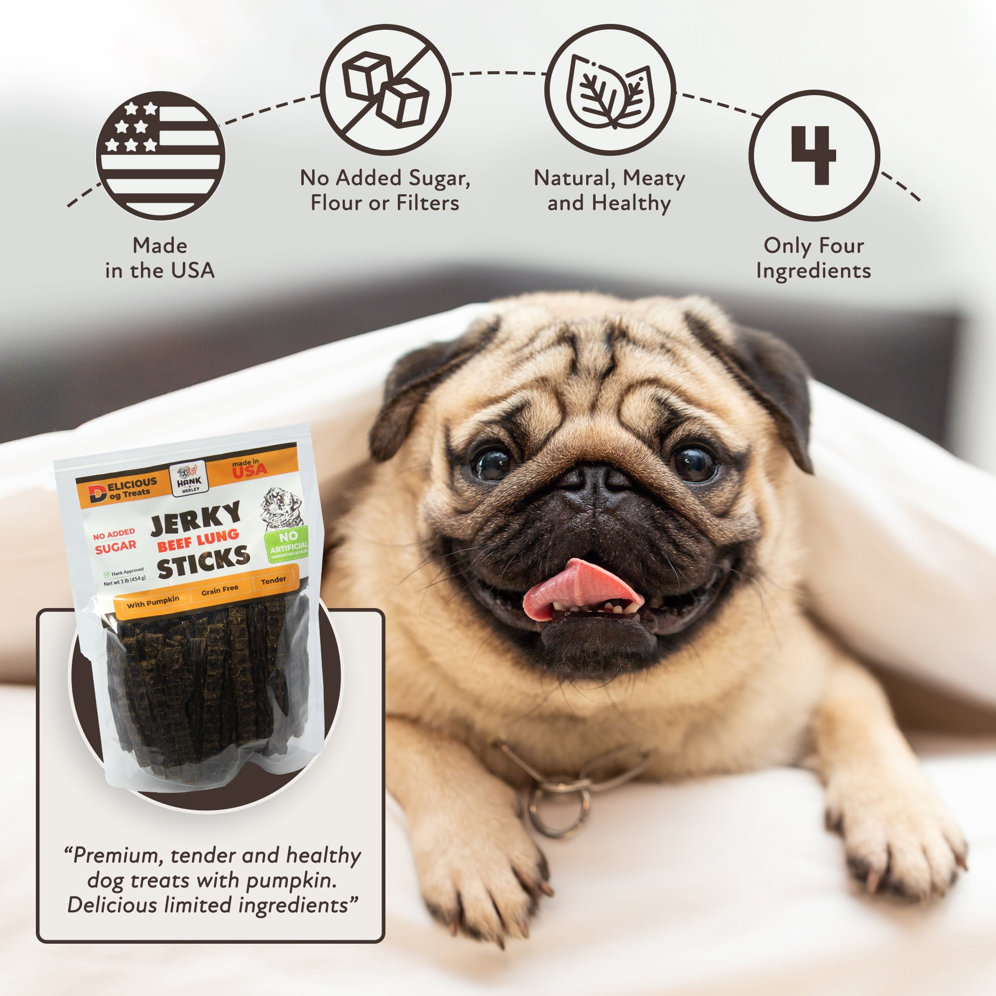 Jerky Sticks Dog Treats - USA Lean Beef with Pumpkin. NO Flour, Fillers or added Sugar. 1lb