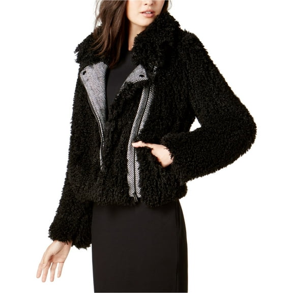 Baby Phatbar Womens Faux Sherpa Motorcycle Jacket, Black, Small