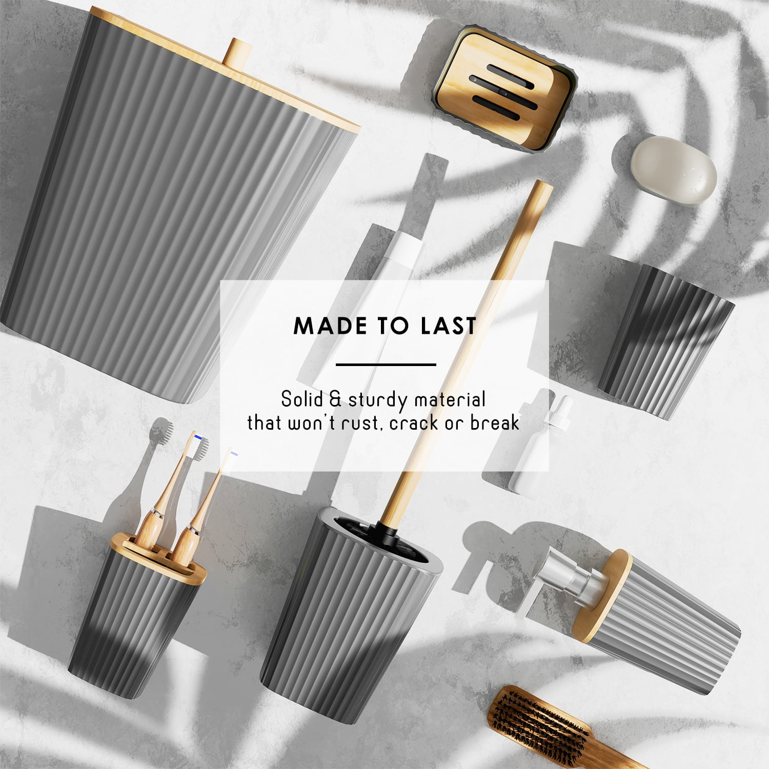 Virtu 20 Piece Bamboo Bathroom Sets, Gray Bathroom Accessories Sets for Minimalistic Bathroom Décor
