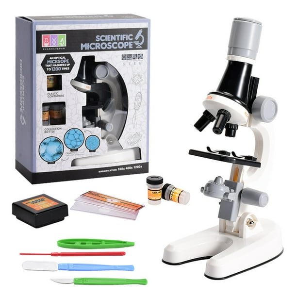 Kit de ciencia de microscopio 100X/400X/1200X microscopio científico de aumento con diapositivas educativas