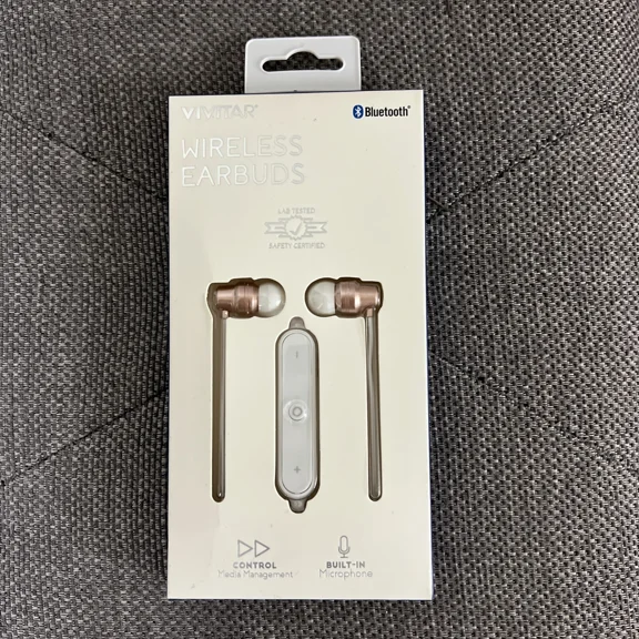 YANI- Vivitar Bluetooth Wireless Earbuds Bronze & White Microphone Mic *New*