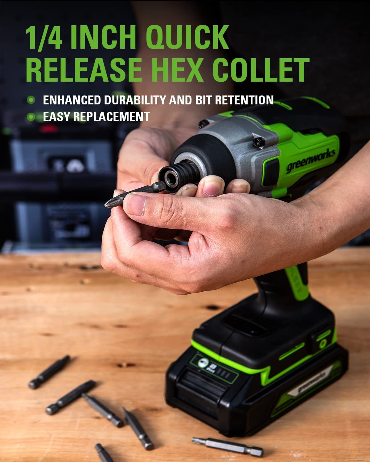 Greenworks 24V 1/4" 2650 in-lbs Brushless Impact Driver Kit with (2) 2Ah Batteries and Dual Port Charger