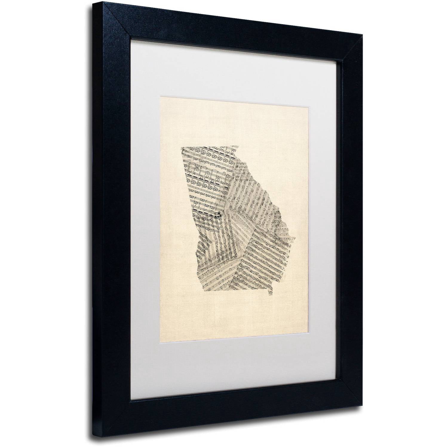 Trademark Fine Art 'Old Sheet Music Map of Georgia' Canvas Art by Michael Tompsett, White Matte, Black Frame