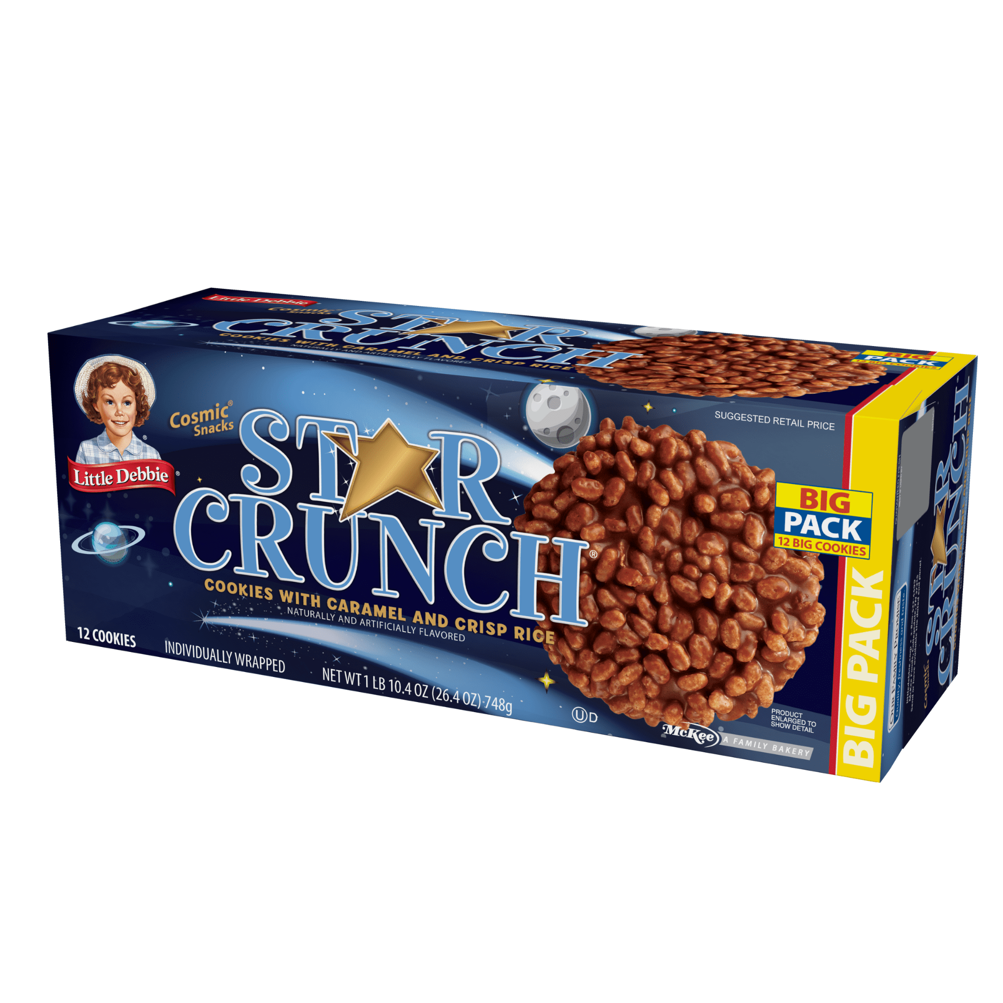 Little Debbie Star Crunch, 6 Boxes, 72 Individually Wrapped Cookies, 13.0 oz Box