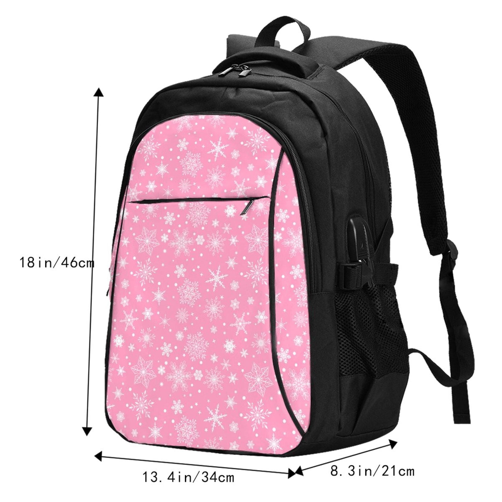 Ratiio Snowflake pink backgrounds Print Travel Laptop Backpack,Slim Sturdy Laptops Backpack with USB Charging Port, Water Resistant College School Computer Bag