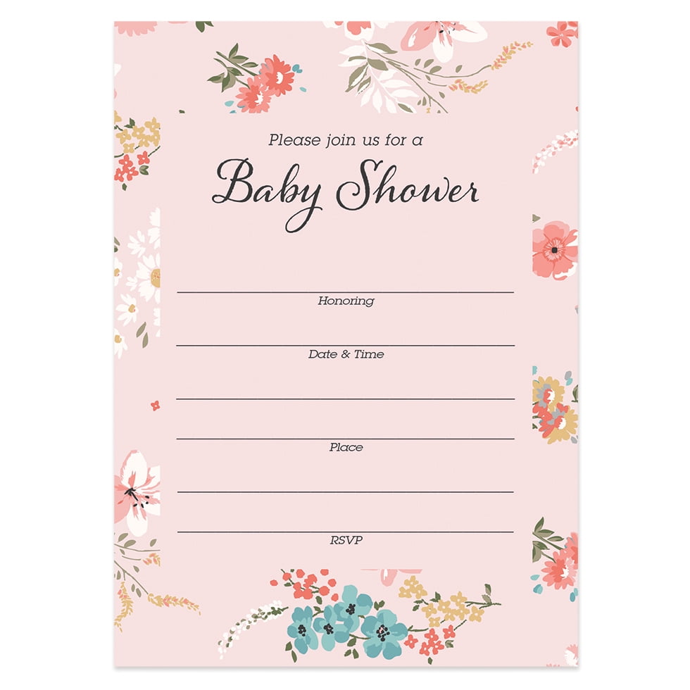 pink floral baby shower invitations