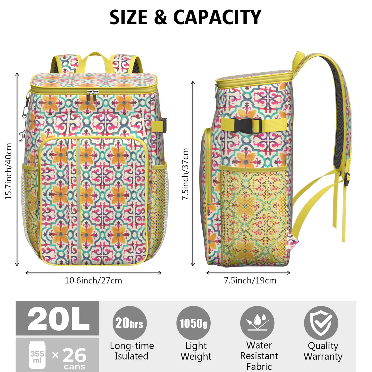 Travel Cooler Bag - Boho Bohemia Flower Camping Beer Cooler Backpack with Bottle Opener- Waterproof Insulated Picnic Backpacks - Cooler Bag for Beach
