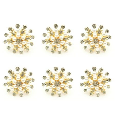 

Set of 6-Flower Pearl Rhinestone Napkin Ring Holder for Party Dining