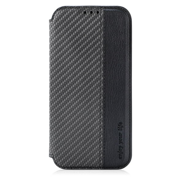 Dteck Wallet Case for iPhone 13 6.1 Inch, Fiber Pattern Leather Case with Suction Cup, Lightweight and Portable Card Slot Pockets for Full Protection for iPhone 13, Black