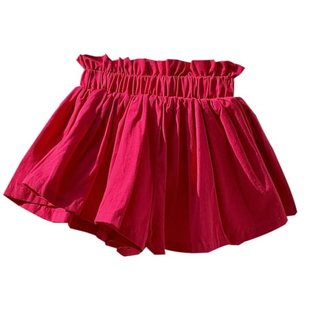 TOOYOU Girls Dresses Mini Pleated Skirt Bud Skirts Summer Ruffle Tutu Skirt With Shorts Underneath Toddler Girls Durable Everyday Sundress Size 6-7 Years  Pink