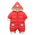 thumbnail image 2 of Baby Thick Winter Snowsuit with Cute Cartoon Print Hooded Waterproof Snow Wear Red 3-6 Months, 2 of 3