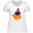 thumbnail image 3 of Inktastic Halloween Cat, Black Cat, Witch Hat, Pumpkin Women's Plus Size T-Shirt, 3 of 5