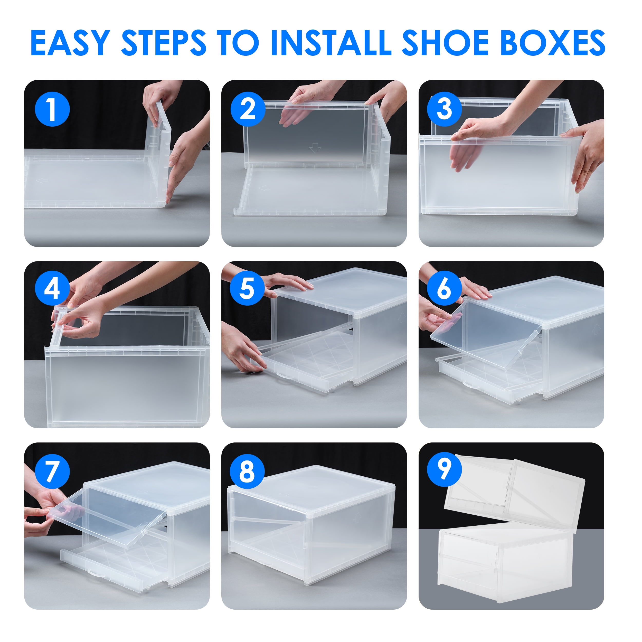 Prilinex 6Pcs Storage Bins with Lids, Shoe Boxes Clear Stackable Containers Organize Shoes Closet Shelves, Classroom Organization Teacher Tools, Clothes & Toy Storage