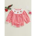 thumbnail image 3 of ZINTAOZT Toddler Baby Girl Christmas Plaid Smocked Romper Long Sleeve Embroidery Bubble Jumpsuit Bodysuit Xmas Clothes, 3 of 8