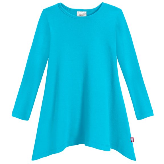 Girls Soft Cotton Jersey Long Sleeve Shark Bite Tunic | Turquoise