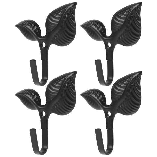 Gancho de pared Haust de 4 piezas con diseño de hojas, de hierro forjado, rústico, decorativo, de metal