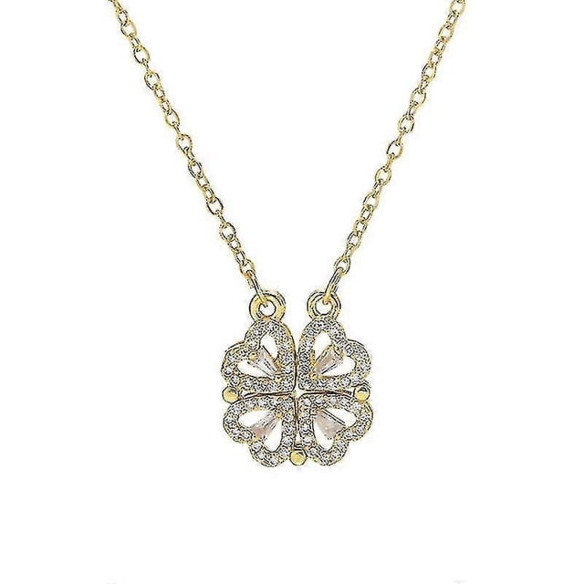 Four Leaf Clover Necklace Magnetic Folding Heart-shaped Clavicle Chain Openable Choker Jewelry Hanging Pendant For Women