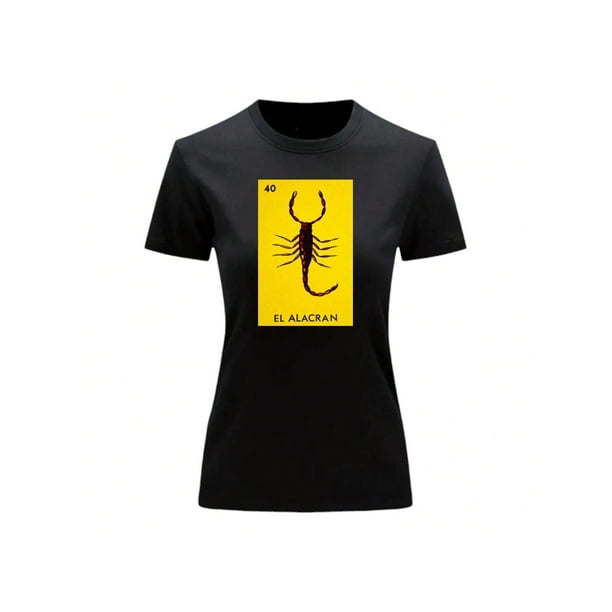 Playera Blusa de El Alacran De La Loteria Mexicana Tradicion Mexicana Mexico Color Negro Talla Mediana Marca Emil SaEs