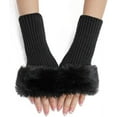 thumbnail image 1 of 2 pares de guantes peludos sin dedos con orificio para el pulgar, calentadores de brazos de punto, mitones para mujeres, para escribir, enviar mensajes de texto y conducir., 1 of 9