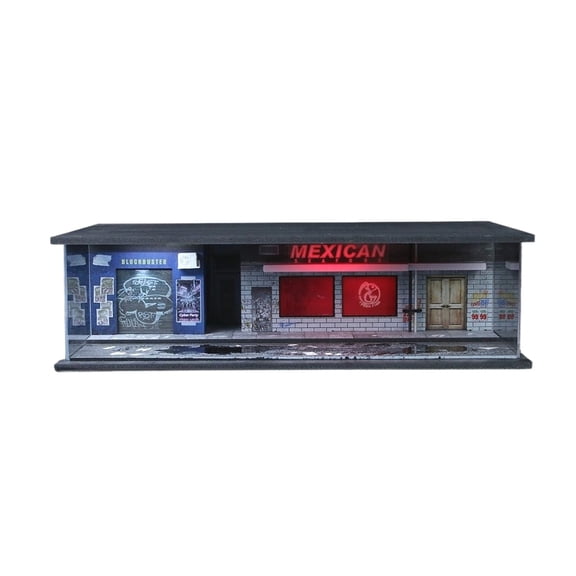 Diorama 1/64 Punk Style Garage Model, Coloful LED Lighting Parking Lot Scene Display Case, Diecast Car Model Display Box, Building Model Garage