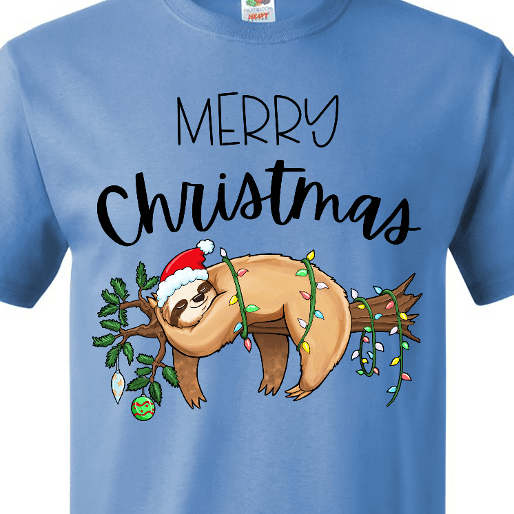 Inktastic Merry Christmas Cute Sloth with Santa Hat and Lights T