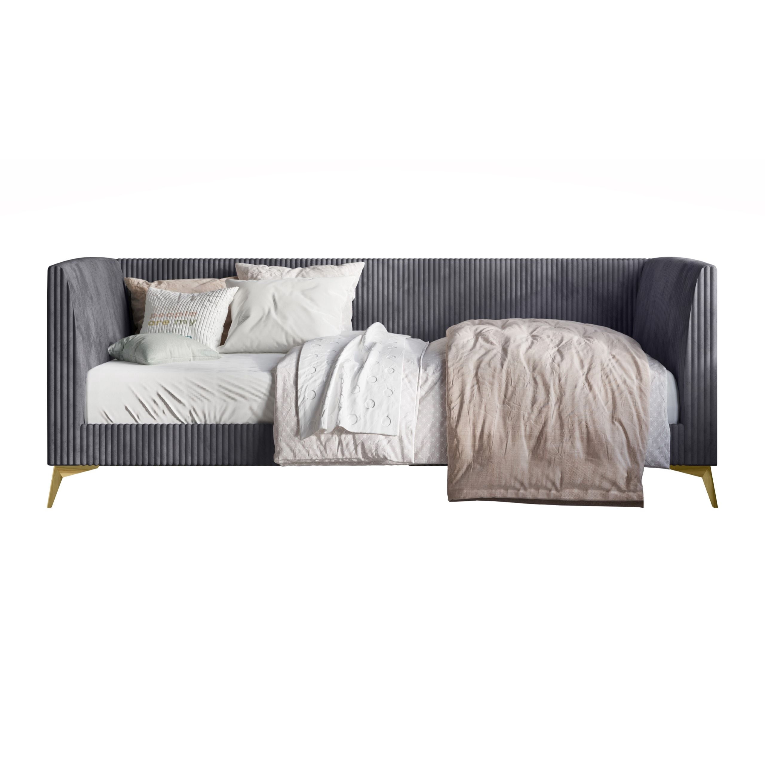 Home Design Elsie Twin Daybed with Corduroy Velvet Upholstery, Vertically Stitched Tufting, Stylish and Versatile Seating or Sleeping Solution, Gray