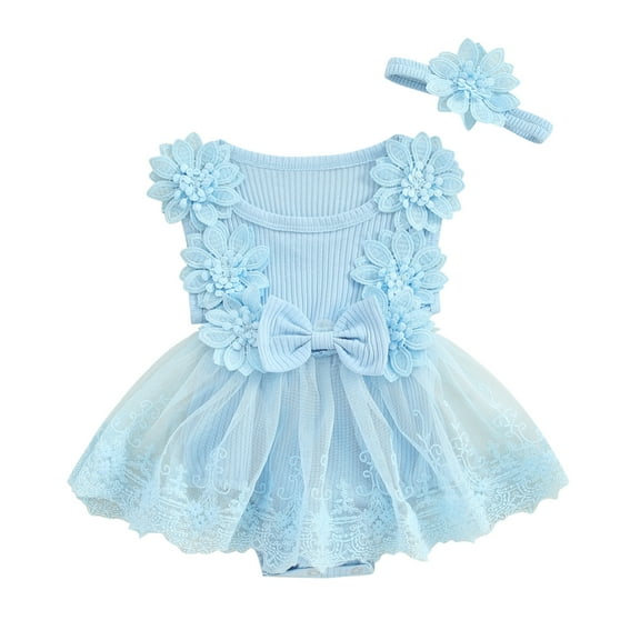 Bagilaanoe Newborn Baby Girl Summer Rompers Dress Floral Sleeveless Bodysuits Headband 3M 6M 12M 18M 24M Infant Lace Patchwork A-line Dresses
