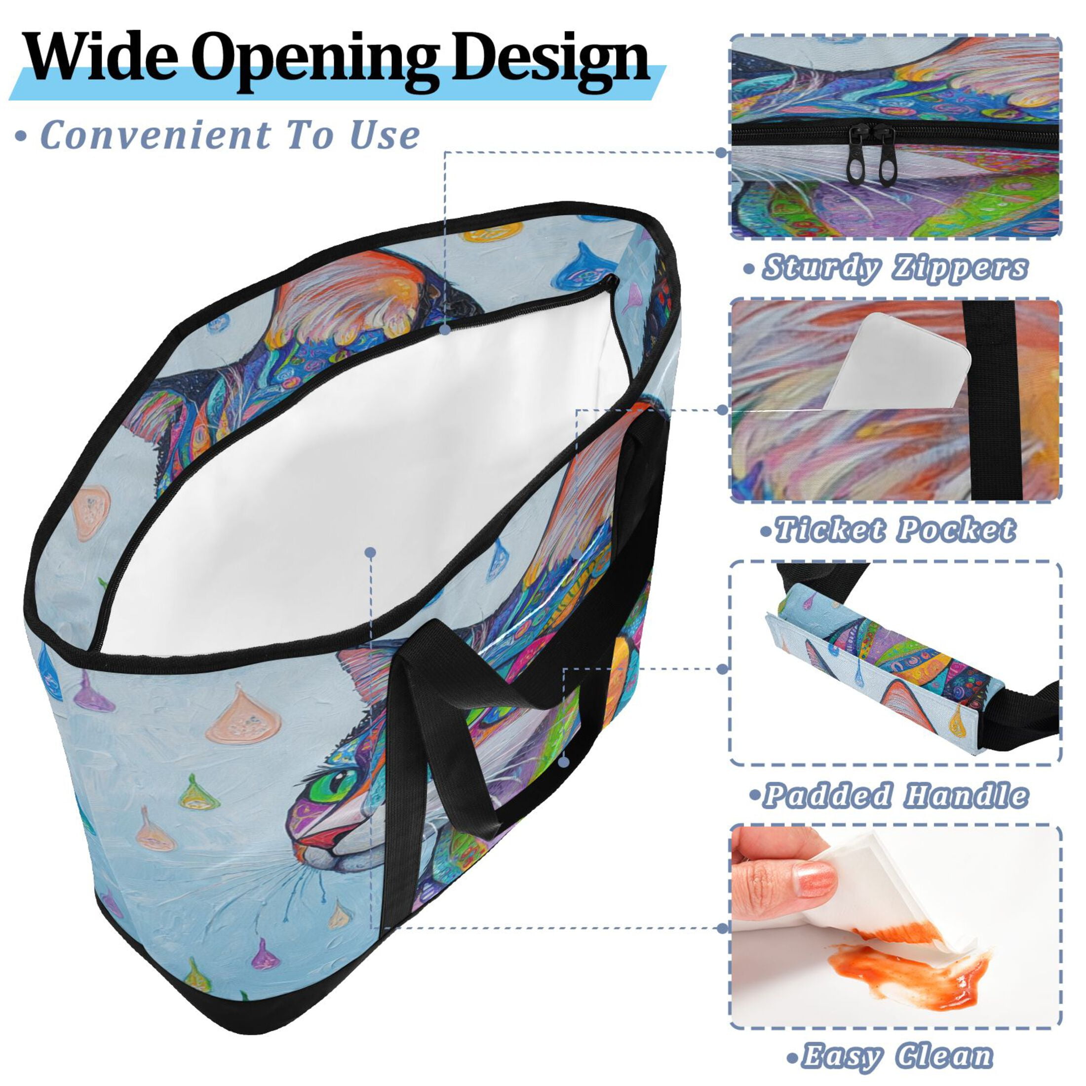 Large Hand-held Ice Pack Picnic Bag Insulation and Refrigeration Suitable for Shopping Picnics and Camping Green Eyes Cool Cat