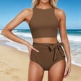 thumbnail image 6 of Blmnix Bathing Suits for Women Two Piece Swimsuit Modest Swimsuits High Waisted Swimsuits Swim Tops Brown Crew Neck Swim Top,XXL, 6 of 8