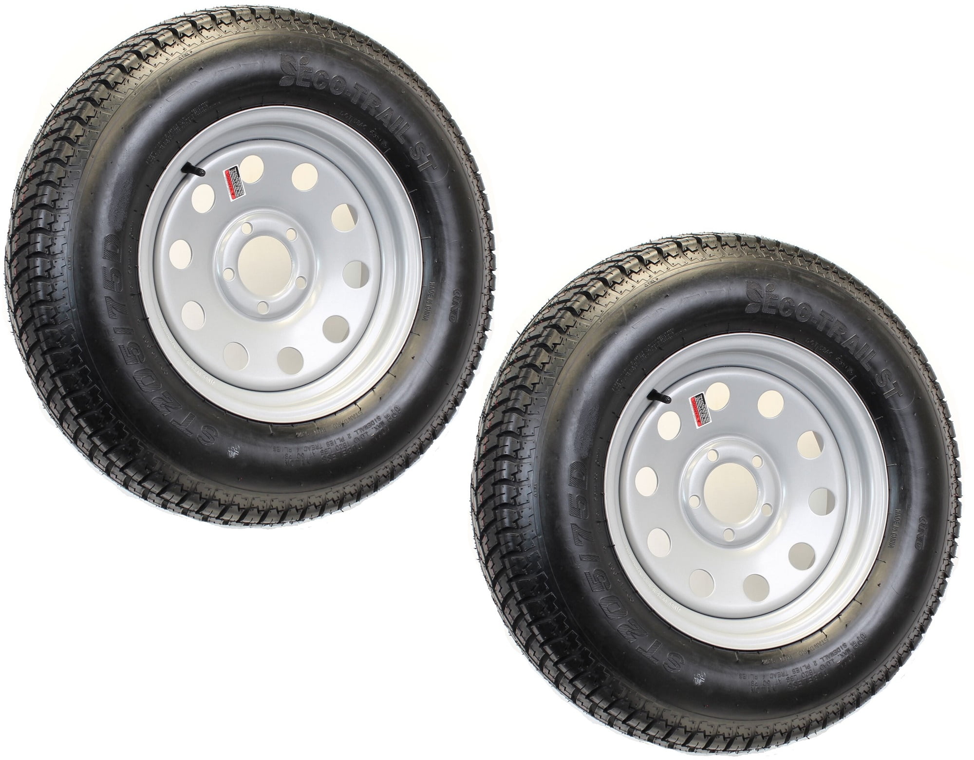 2-Pk Trailer Tire On Rim ST205/75D14 14 in LRC 5 Lug Aluminum T03 Silver Wheel 