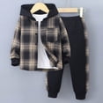 thumbnail image 2 of xaweyi Kids Boys Hooded Plaid Shirt Jacket and Sweatpants 2 Piece Matching Outfit Casual School Wear,Sizes 4 Years, 2 of 9