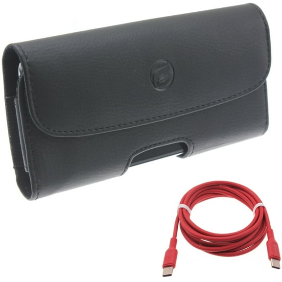 For Galaxy A54 /A53 /A33 5G - Red 6ft Long Cable w Case Belt Clip, USB-C to Type-C PD Fast Charger Cord, Leather Holster Cover for Samsung Galaxy A54 /A53 /A33 5G
