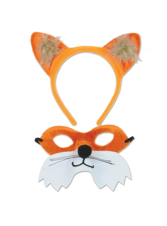 Beistle Fox Ears Headband & Mask 2pc Costume Accessory Kit, Orange White