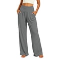 thumbnail image 2 of Utoimkio Women's High Waist Wide Leg Yoga Pants Elastic Fold Over Waistband Loose Flowy Trousers with Side Pockets for Yoga Daily Walking, 2 of 9