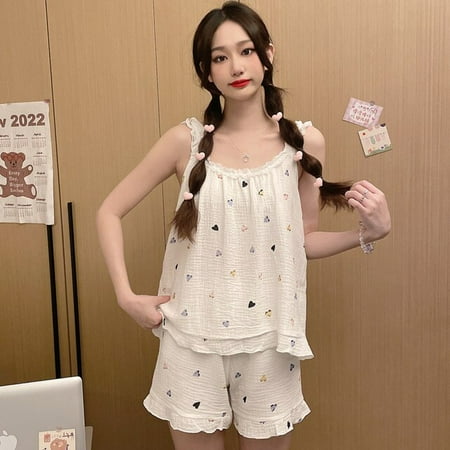 

PIKADINGNIS Funishi Vest Pajama Set Modal Summer Pajamas Cotton Women Sleepwear Loose Version Nightgown Pullover Sexy Sleepwear