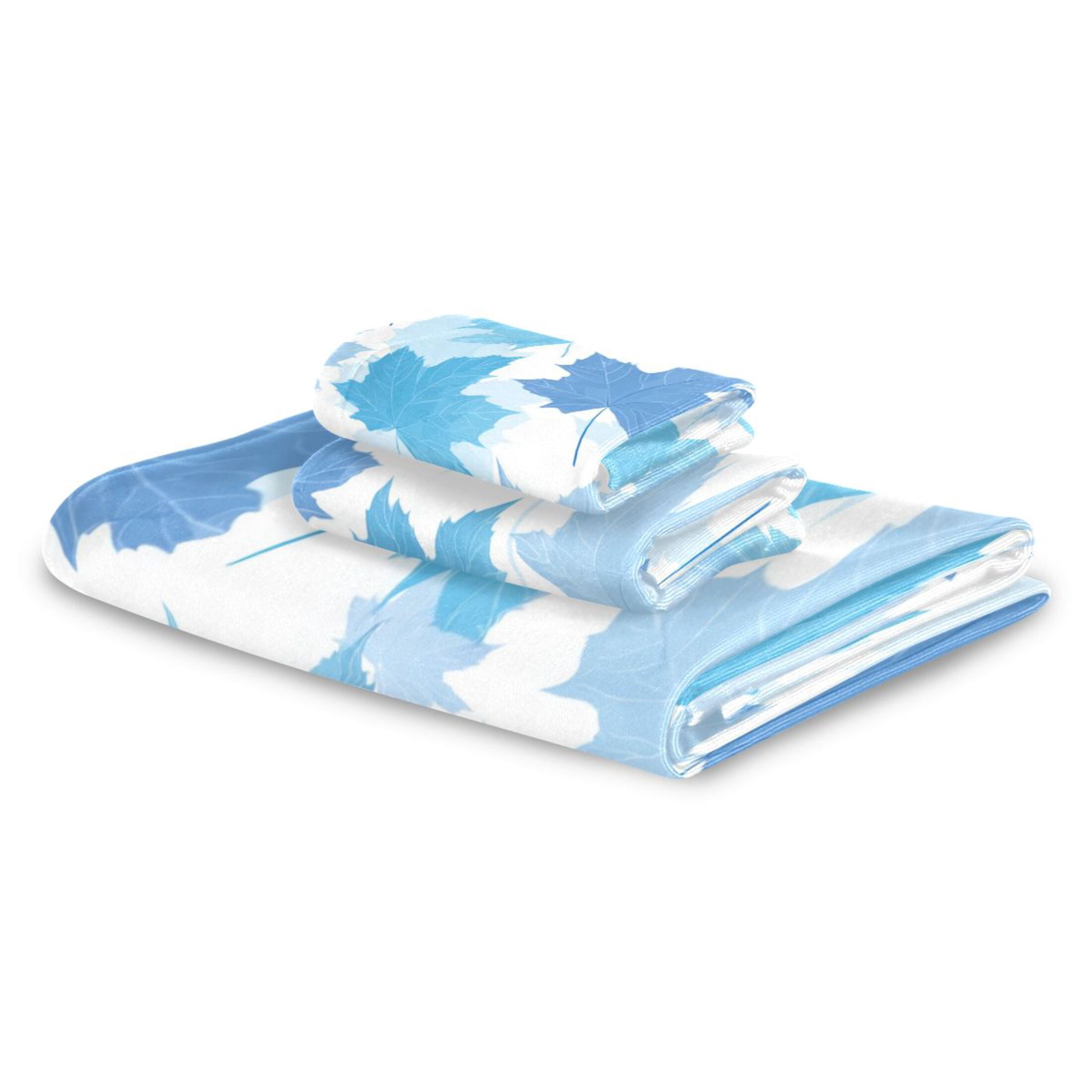 3 Piece Bath Towels Set Bath Towel, Hand Towel and Face Towel for Bathroom, Gym, Hotel Light Blue Maple Leaves