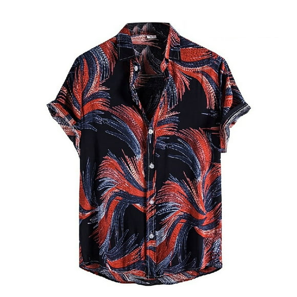 RKSTN Mens Shirts Short Sleeve Cardigan Short Sleeve Hawaiian Beach Flower Shirt Turtleneck Shirt Hawaiian Shirts for Men