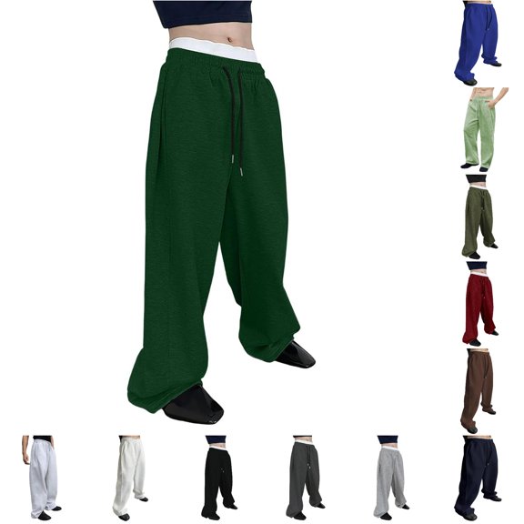 RUTAYY Men's Wide Leg Sweatpants Double Layer Waistband Drawstring High Waist Casual Trousers
