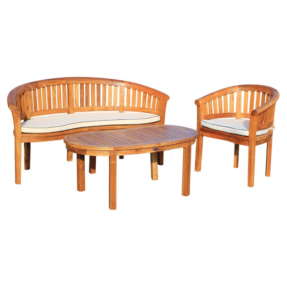 Chic Teak Peanut 3 Piece Teak Patio Conversation Set