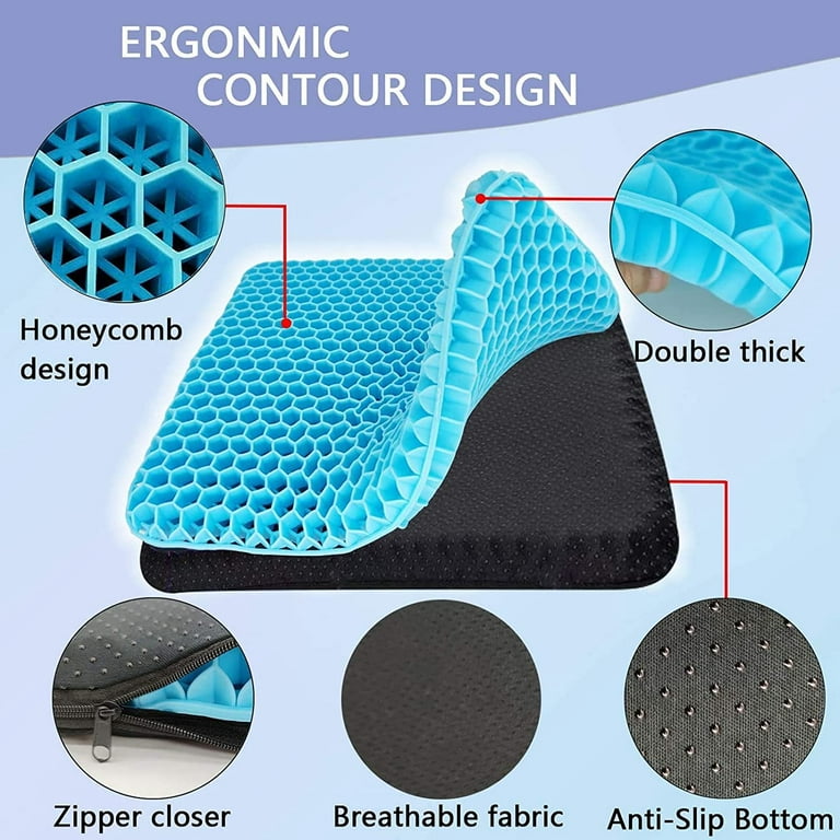LYUANEC Gel Seat Cushion 19 Inch Large, Double Thicken Layer, Relief  Tailbone Pressure, Breathable Honeycomb Design Gel Cushion with Washable  Non-Slip