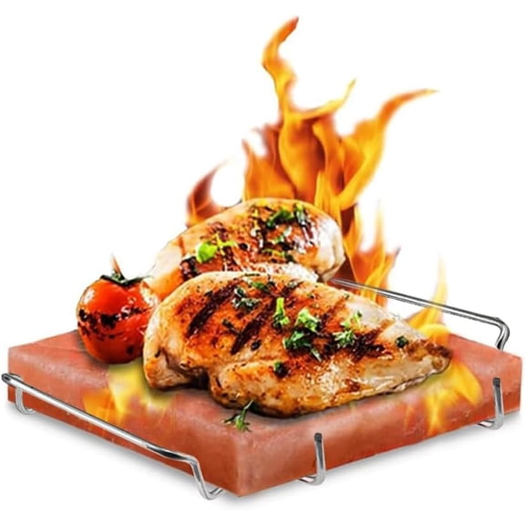 ZK Himalayan Salt Block with Steel Tray for Grilling- Cooking, Cutting, and Serving, 8”x8”x1”, Food Grade Rock Salt Plate, Salt Slab a Unique Gift for Men, Women, Chefs & Cooks