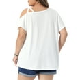 thumbnail image 3 of Agnes Orinda Women's Plus Size Top Boat Neck Criss Cross Off One Shoulder Short Sleeve T-Shirts Summer Casual Knit Blouses 3X White, 3 of 6
