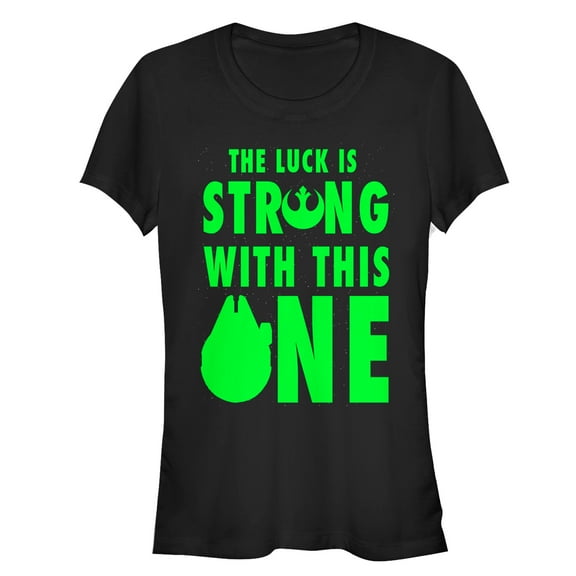 Junior's Star Wars St. Patrick's Day Luck is Strong Falcon  Graphic Tee Black Medium