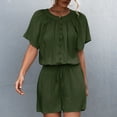 thumbnail image 3 of Short Romper, Casual Jumpsuit Shorts Button Top  For Home Office Beach Green M, 3 of 6