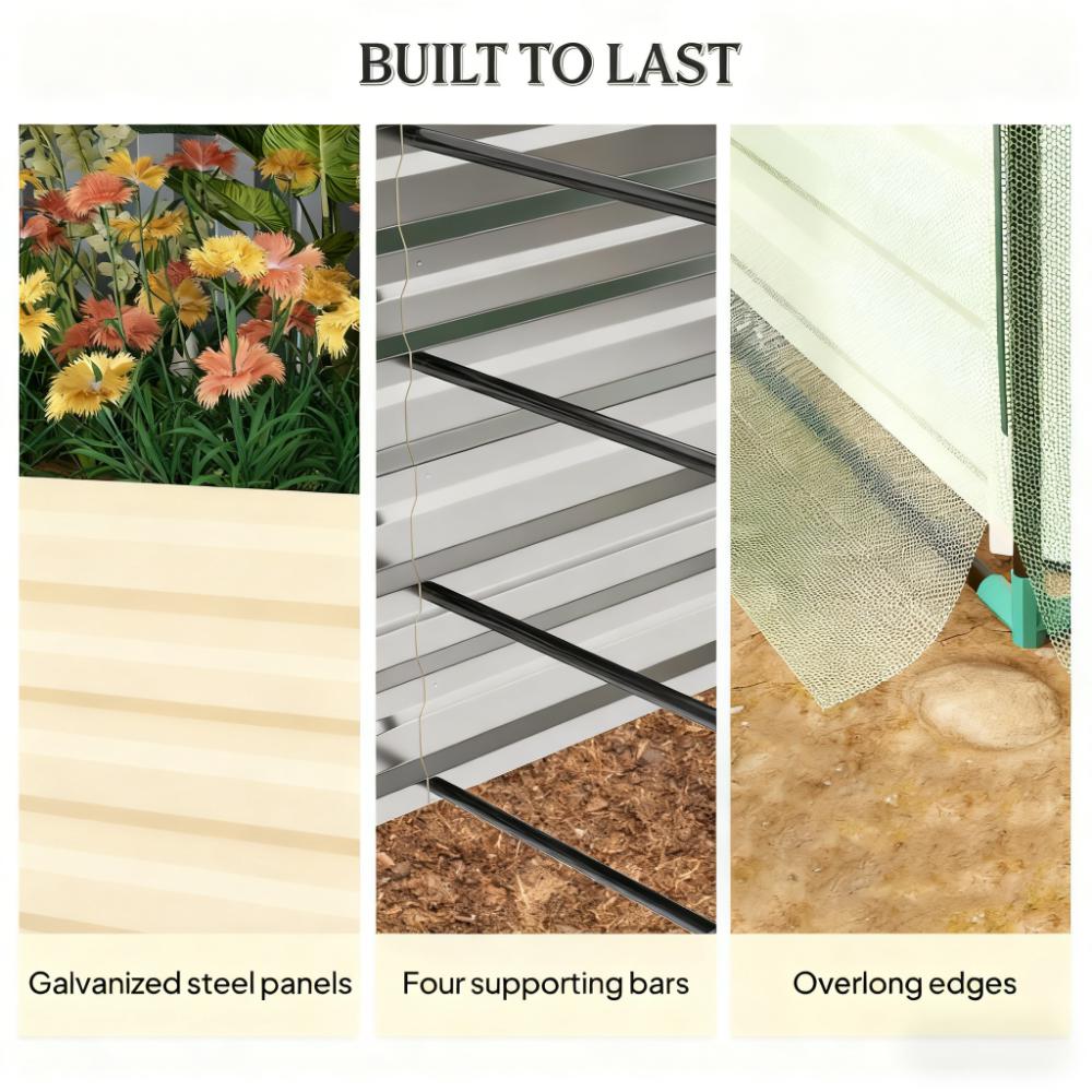 Raised Garden Bed for Flowers, Veggies and Herbs, Galvanized Steel Planter Box with Crop Cage and Shade Cloth