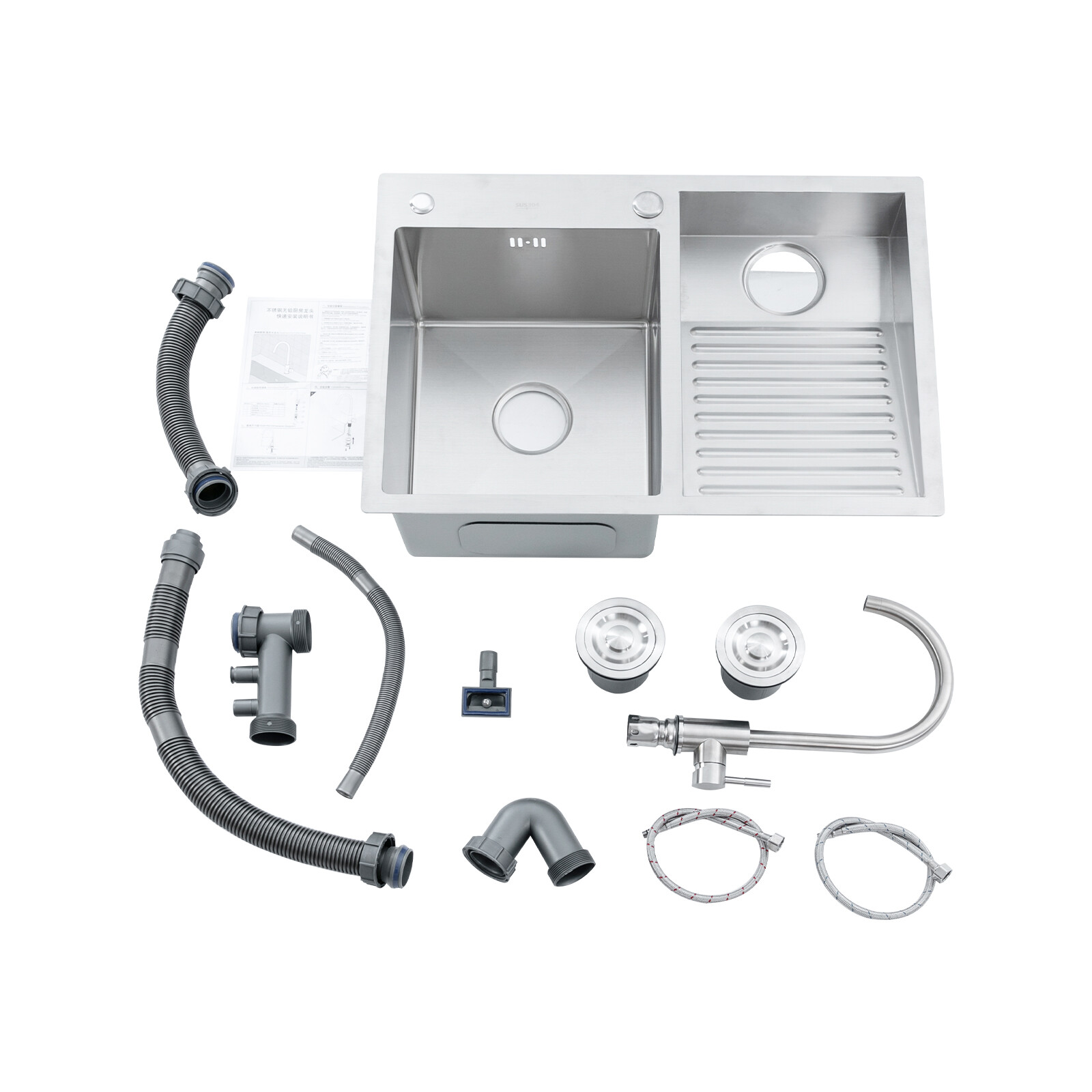 ‎Rectangular Silver Drop-In Stainless Steel Double Bowl Kitchen, Bar and Laundry Utility Sink